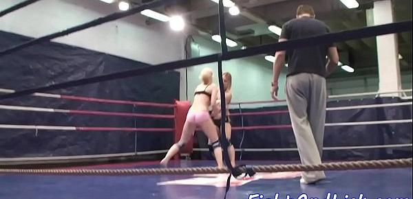  Euro dykes wrestling naked in a boxing ring